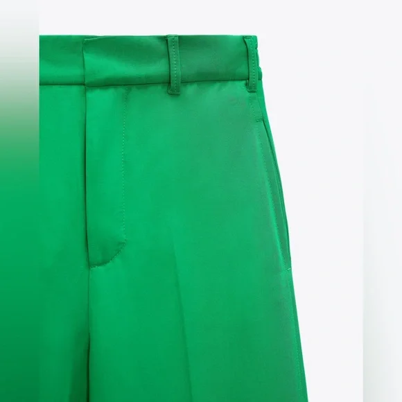 Zara Flowy Palazzo Pants Trousers - Green - Picture 5 of 8